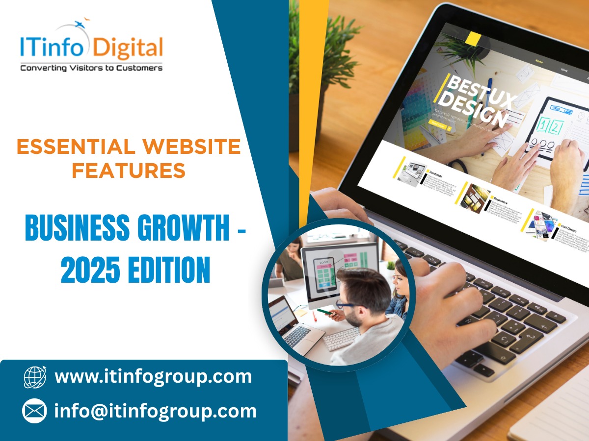 Essential website features for business growth in 2025 with analytics dashboard and responsive design